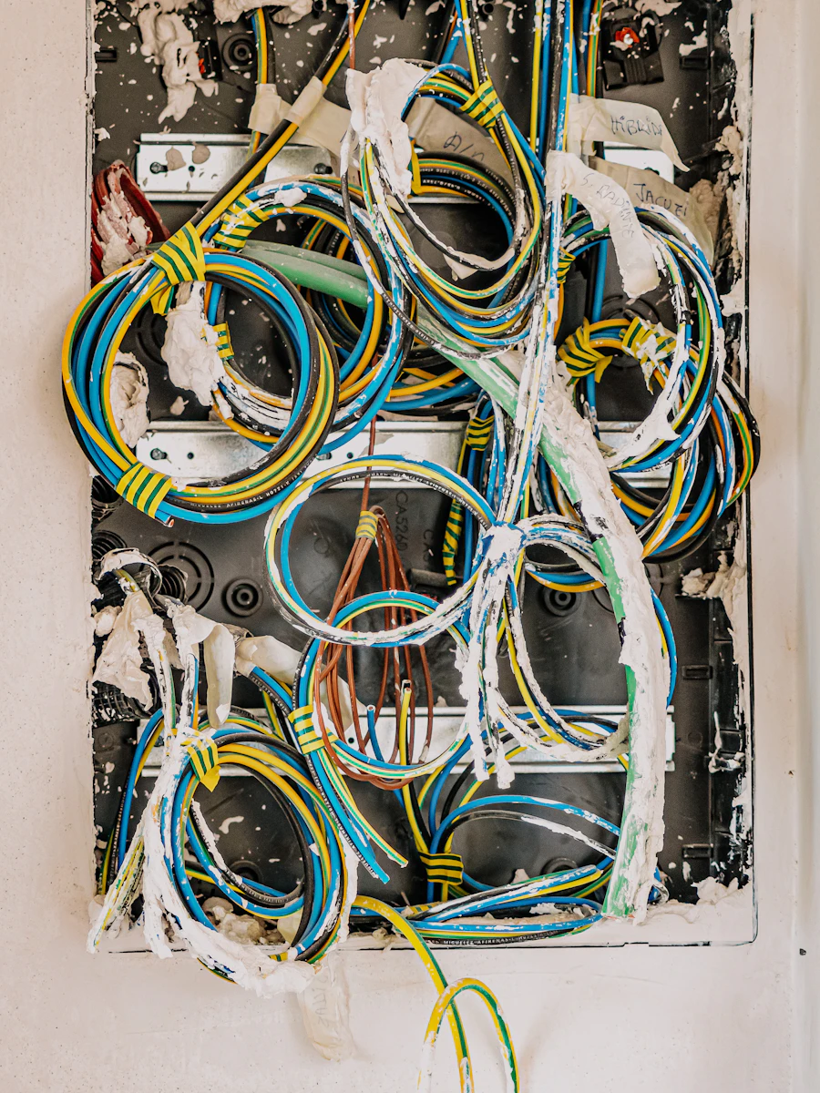 Detailed wiring work close-up